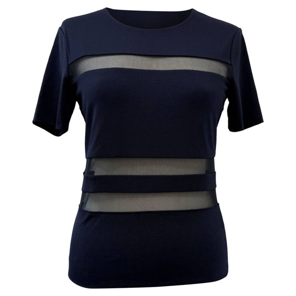 T Alexander Wang Mesh Accent T-Shirt in Navy Blue Rayon